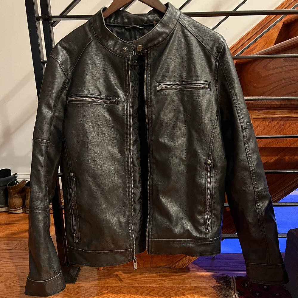 Guess leather moto jacket mens
